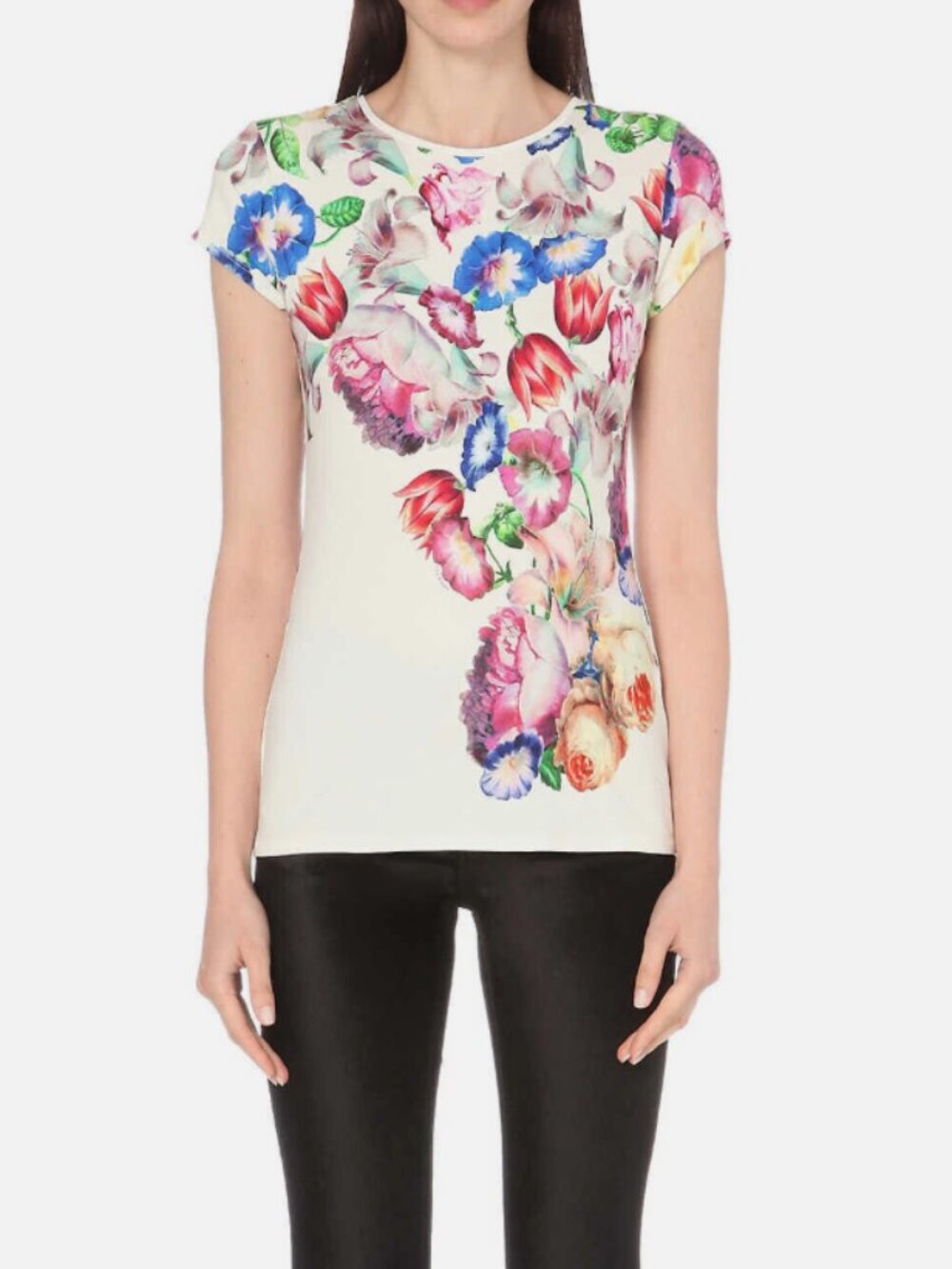 Ted Baker London Watercolor Floral Short Sleeve Blouse in White Size 4/US 10